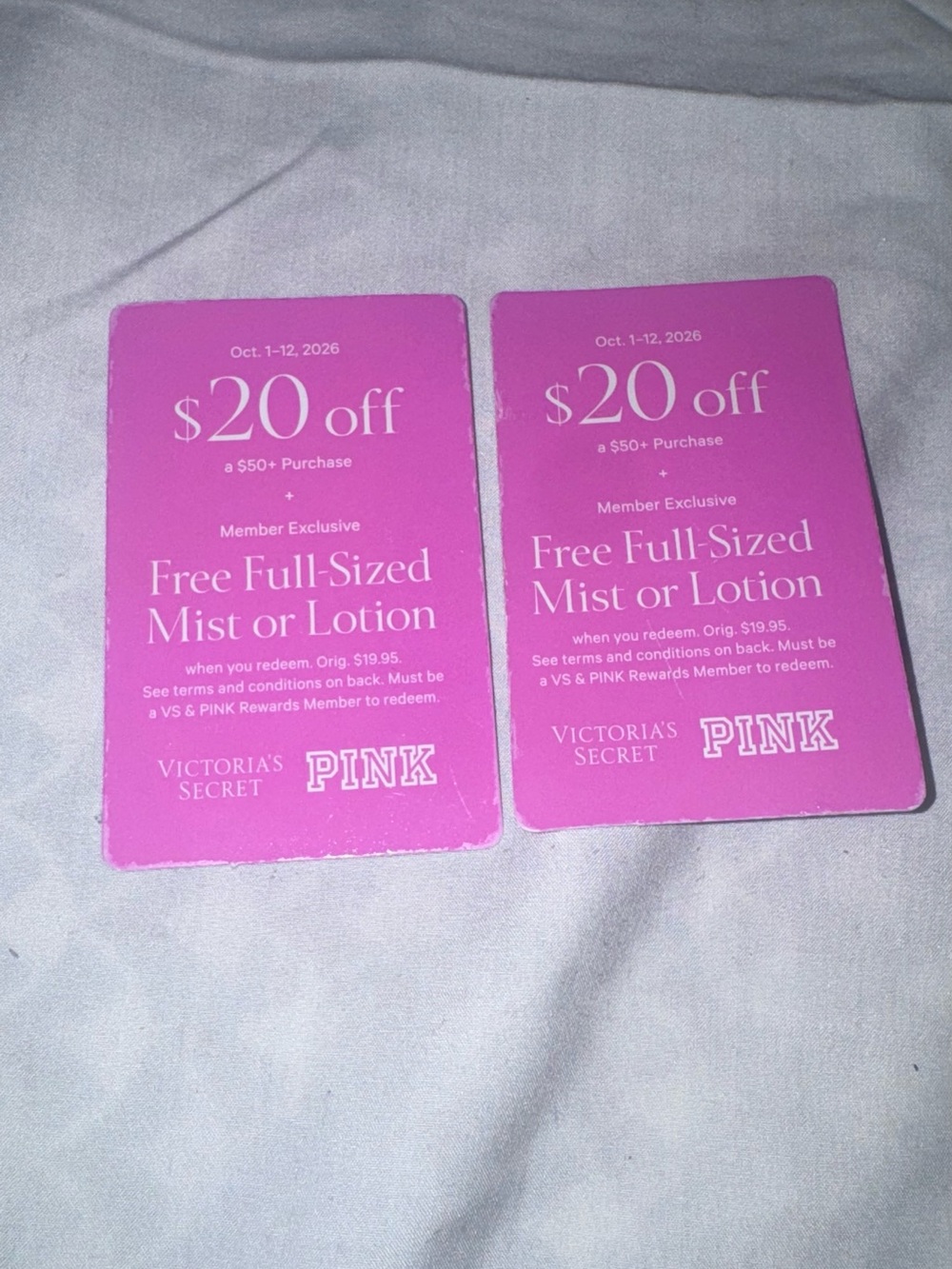 Victoria's Secret PINK Pink $20 Off + Free Full-Sized Mist or Lotion Coupon 2x17